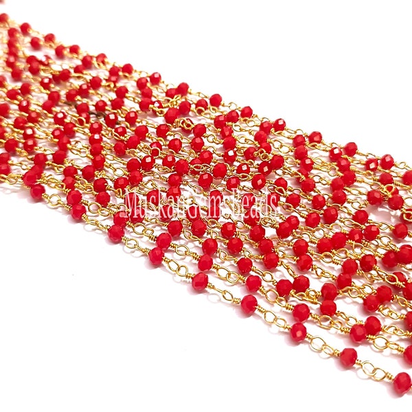 Gold Plated Copper Wire Wrapping Anklet Chain, 3-3.50mm, Coral Hydro Faceted Rondelle Beaded Chain, Jewelry