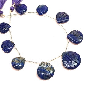 Handmade Carved Lapis Lazuli Heart Beads - 8&quot; Strand