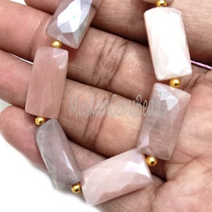 Coated Moonstone Chicklet Gemstone Beads, 8 Strand, Beads For Jewelry, Silver Moonstone Faceted Rectangle Shape Beads, image 3