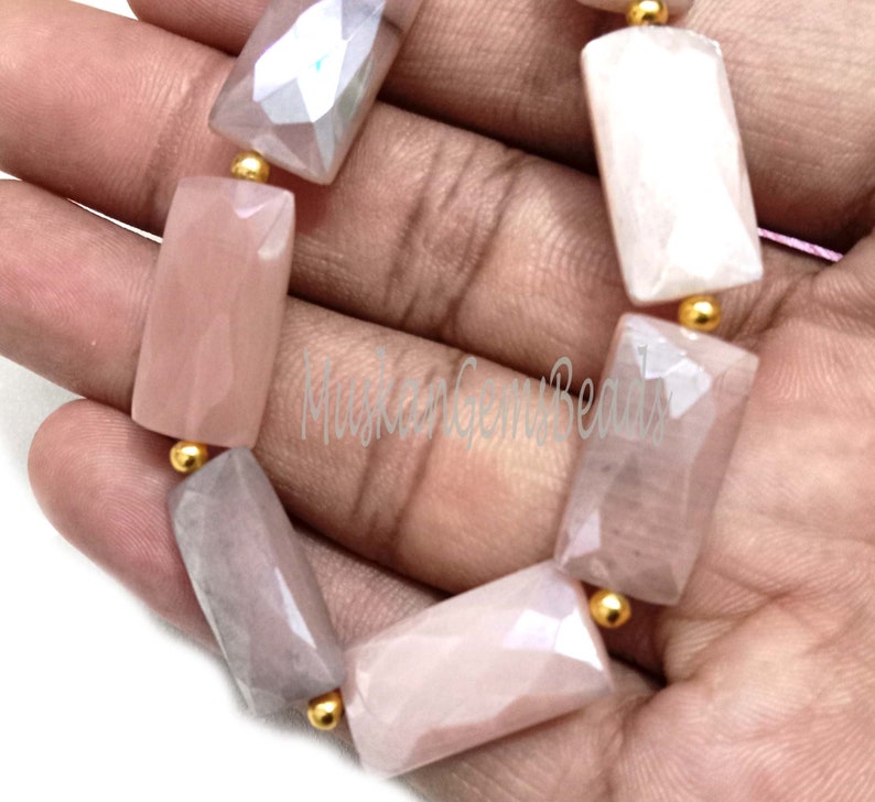 Coated Moonstone Chicklet Gemstone Beads, 8 Strand, Beads For Jewelry, Silver Moonstone Faceted Rectangle Shape Beads, image 3