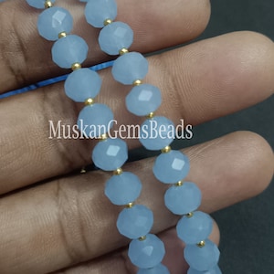 Cuentas de piedras preciosas facetadas azules tipo rondelle: tira de 20 cm para joyería