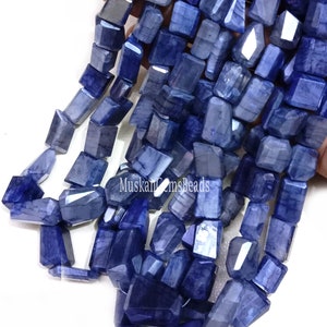 Blue Coated Moonstone Beads: Faceted Nugget, 8 Inch Strand