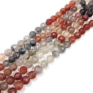 Faceted Multi Rutile Round Beads: Natural Gemstone Craft - 8&quot; Strand