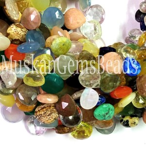 Rear Multi Color Faceted Gemstone Beads, 8 Strand, Semi Precious, Natural Multi Stone Heart Shape Beads, Craft image 5