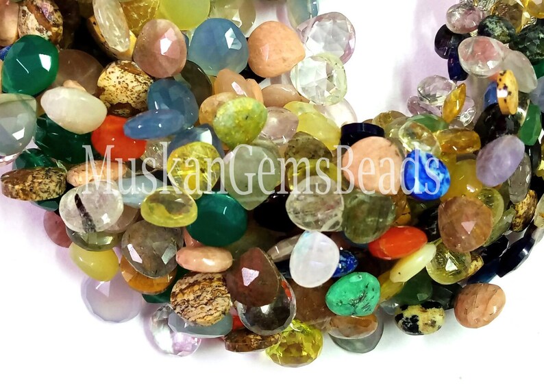 Rear Multi Color Faceted Gemstone Beads, 8 Strand, Semi Precious, Natural Multi Stone Heart Shape Beads, Craft image 5
