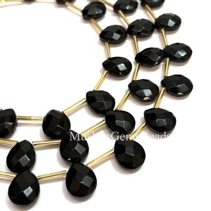 Black Onyx Faceted Pear Shape Beads, 8&quot; Strand, AAA Quality, onyx Briolette Handmade Gemstone Beads, For Jewelry Making
