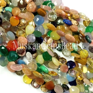 Rear Multi Color Faceted Gemstone Beads, 8 Strand, Semi Precious, Natural Multi Stone Heart Shape Beads, Craft image 7