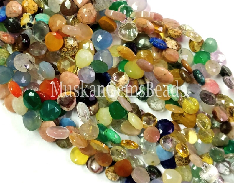 Rear Multi Color Faceted Gemstone Beads, 8 Strand, Semi Precious, Natural Multi Stone Heart Shape Beads, Craft image 7