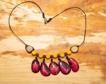 Pink Yellow Tagua Nut Necklace