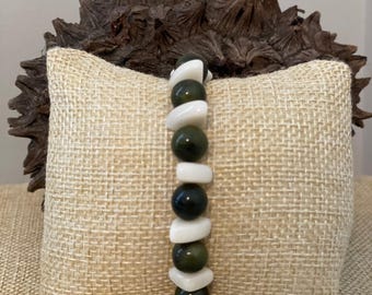 Ivory and Olive Green Tagua Nut Stackable Bracelet