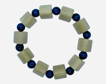 Ivory Tagua Nut and Blue Eye of the Tiger Bracelet