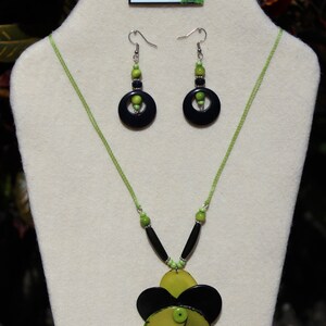 Green and Black Tagua Nut Rose and Earrings Set