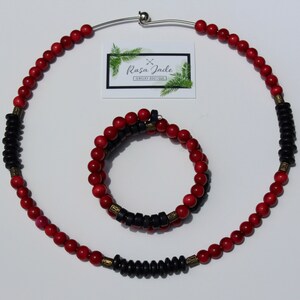 Red and Black Tagua Nut Necklace and Bracelet Set