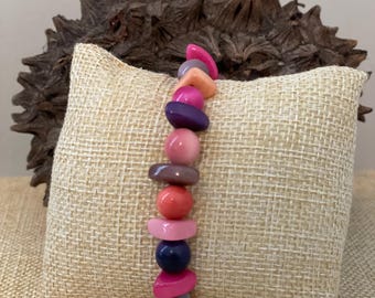 Pink Purple Stackable Tagua Nut Bracelet