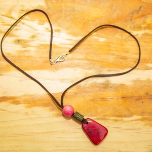 Red Pink Tagua Nut Pendant