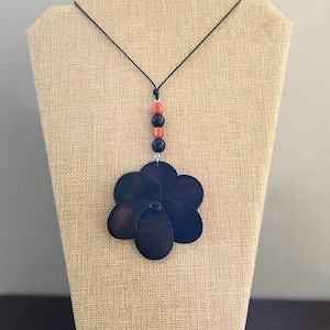 Black and Orange Tagua Nut Necklace, Adjustable Necklace, Rose Necklace Pendant, Eco Friendly Necklace, Unique Gifts for Her, Tagua Jewelry