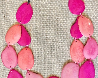 Pink and Salmon Double Layer Tagua Nut Adjustable Necklace