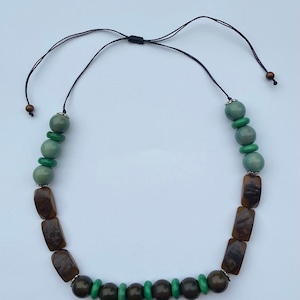 Green And Brown Tagua Nut Adjustable Necklace
