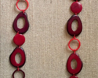 Red Tagua Nut Extra Long Necklace