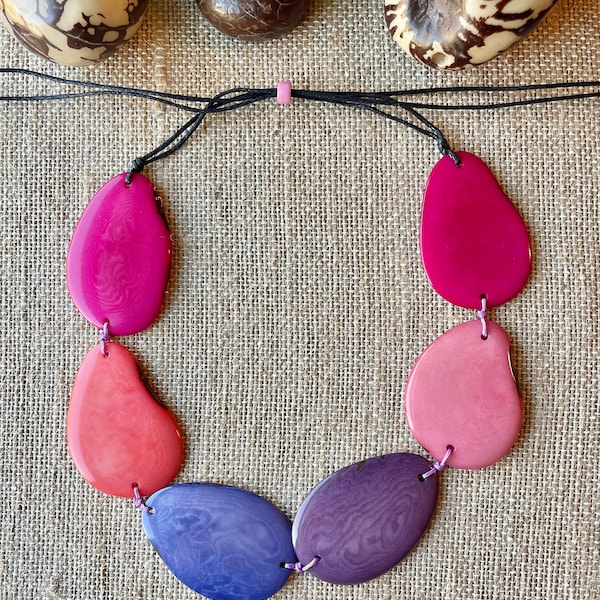 Pink and Purple Tagua Nut Adjustable Necklace