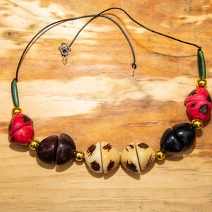 Triple color Tagua Nut Necklace with Gold Accents