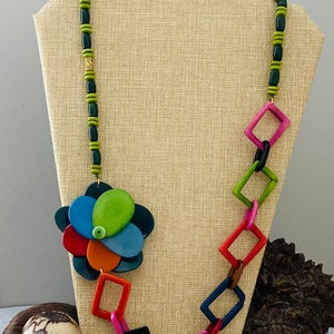Multicolor Rose Chain Tagua Nut Necklace