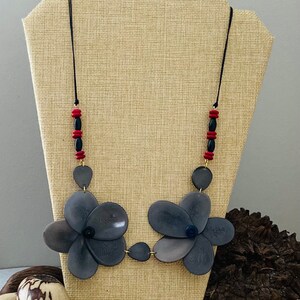 Gray Double Rose Tagua Nut Necklace