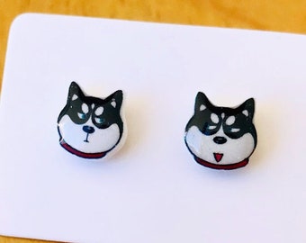 Handmade Cheeky Husky Stud Earrings 925 Sterling Silver, Dog Lover Gift, gift for Her, Christmas Gift