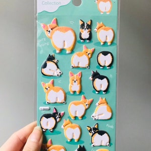3D Cute Corgi Butt Stickers, Planner stickers, Dog stickers, christmas gift 3D yellow and black
