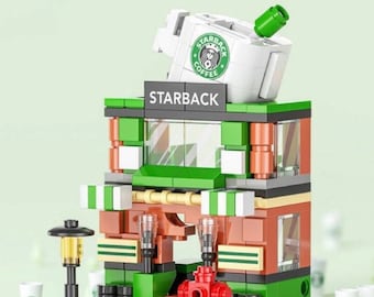 Self MOC Coffee Shop Building Blocks Bricks, Birthday Gift, Christmas gift, DIY gift for him