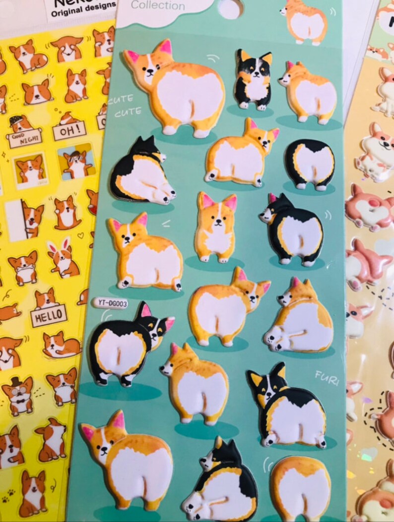 3D Cute Corgi Butt Stickers, Planner stickers, Dog stickers, christmas gift image 1