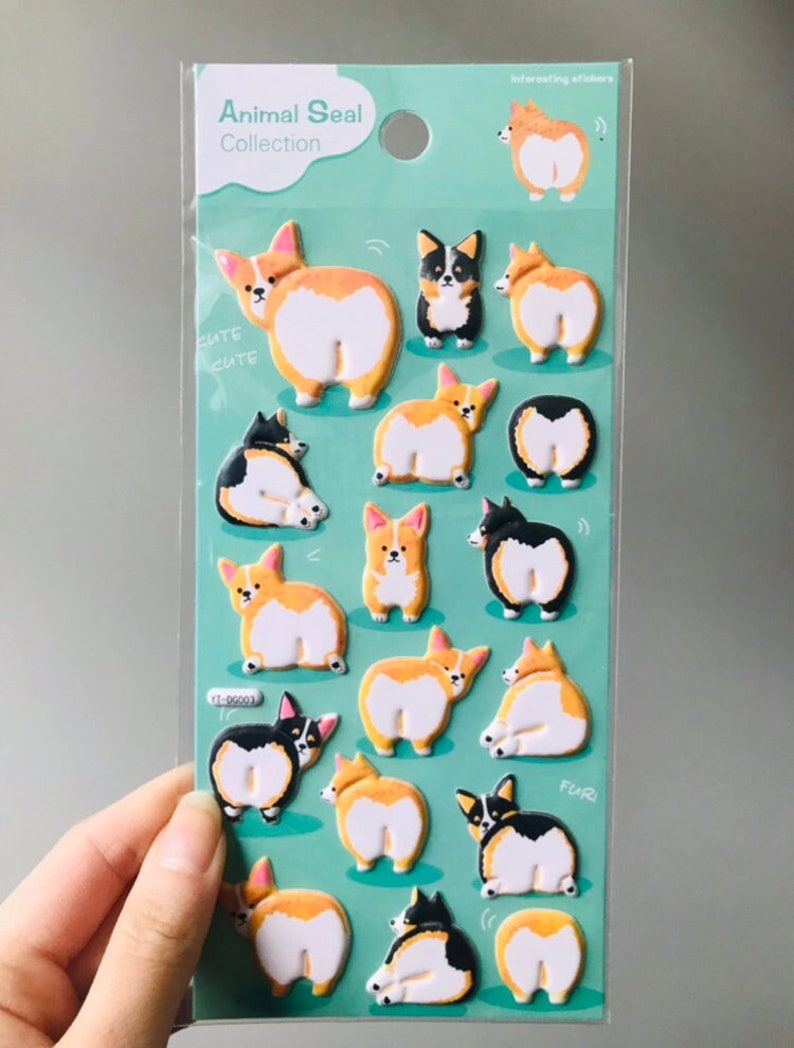 3D Cute Corgi Butt Stickers, Planner stickers, Dog stickers, christmas gift 3D yellow and black