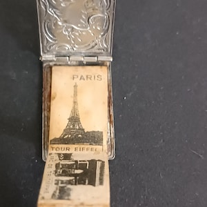 Miniature photo book pendant, silver-plated metal, art nouveau engraving, 8 monuments of Paris, 1900