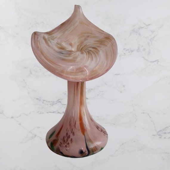 style Murano-Vase Vintage Italien Soliflore en Forme d'arum Verre Soufflé avec Inclusion Or et Mille