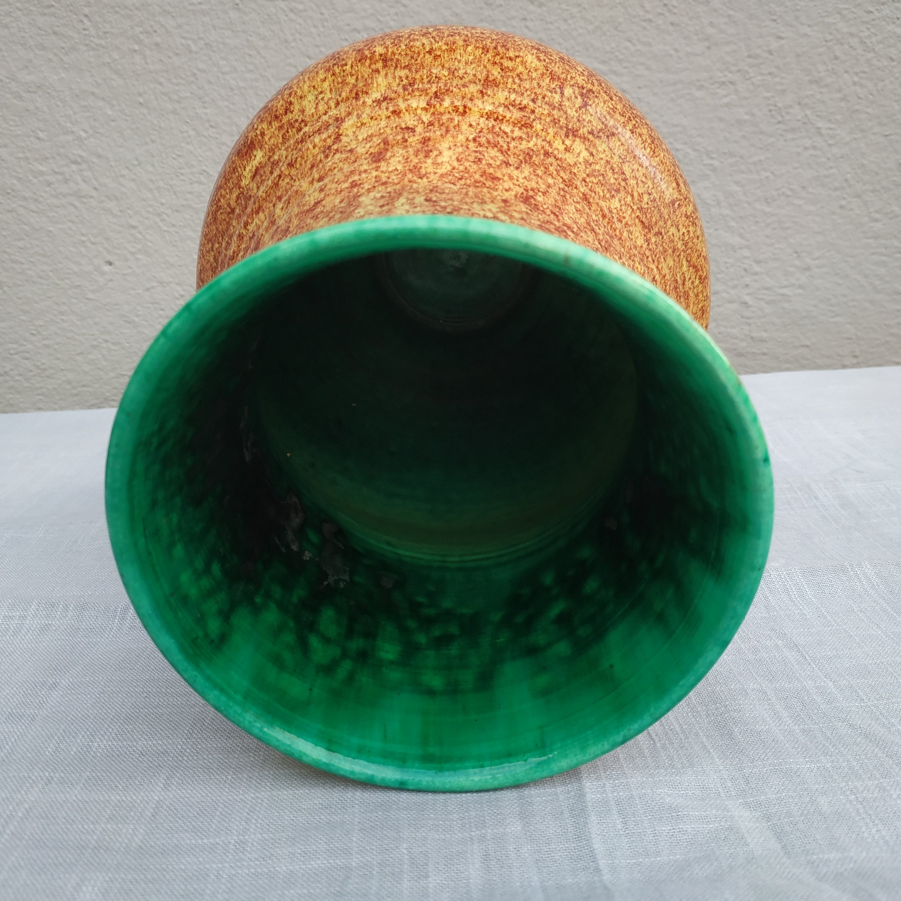 Accolay-Vase en Céramique Moucheté Bicolore Vert et Sable