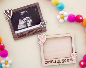 Personalized Wooden Ultrasound Photo Frame | Baby Announcement Gift | Coming Soon Pregnancy Reveal | Pregnancy Keepsake