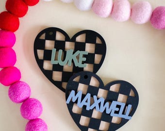 Personalized Checkered Heart Valentine's Basket Tag | Reusable Gift Tag