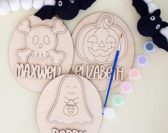 Personalized Halloween Paint Kit: Custom Name Wooden Sign | Halloween Boo Basket | Custom Halloween Party Gift