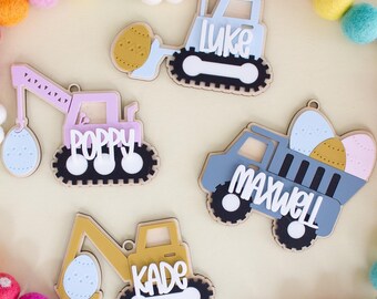 Personalized Construction Truck Easter Gift Tags: Custom Basket Name Tags | First Easter | Custom Easter Name Tag