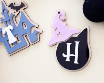 Personalized Cat Witch Hat Tag: Halloween Boo Basket Decoration