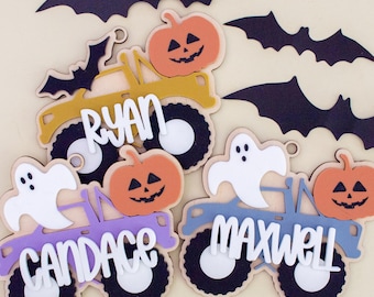 Personalized Halloween Monster Truck Tag: Custom Spooky Ornament | Halloween Boo Basket Name Tag | Trick or Treat | Halloween Party Decor