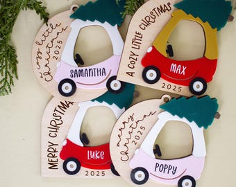 Personalized Christmas Car Ornament: Custom Kids Holiday Keepsake | First Christmas Keepsake | Gift for Grandparent | Holiday Coupe Ornament