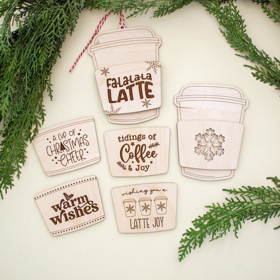 Wooden Coffee Cup Gift Card Holder: Holiday Ornament | Teacher Holiday Gift | Neighbor Gift