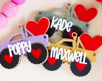 Personalized Monster Truck Valentine Basket Tag | Kids Valentine Decor