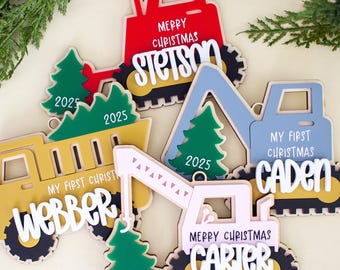 Personalized Construction Christmas Ornament: Custom Truck, First Christmas