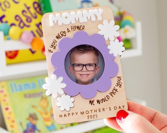 Personalized Magnetic Photo Frame: Floral Theme, Custom Message