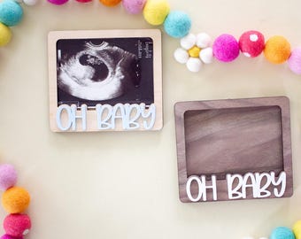 Oh Baby Ultrasound Picture Frame: Baltic Birch or Walnut, Pregnancy Keepsake