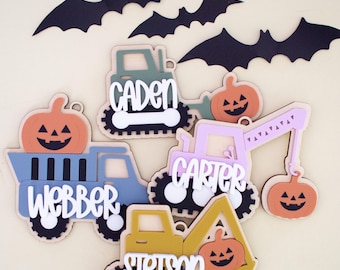 Personalized Halloween Truck Tag: Custom Name Spooky Ornament | Halloween Boo Basket Name Tag | Trick or Treat Tag | Halloween Party Decor