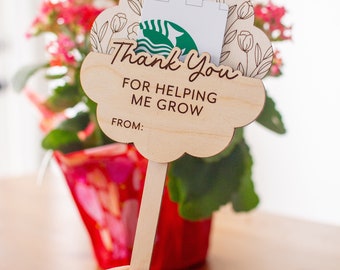 Personalized Teacher Thank You Plant Stake: Engraved Gift Card Holder | Custom Mentor Gift | End of Year Gift | Holiday Teacher Gift