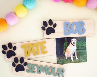 Custom Pet Name Magnet: Personalized Wood Fridge Decor, Paw Print